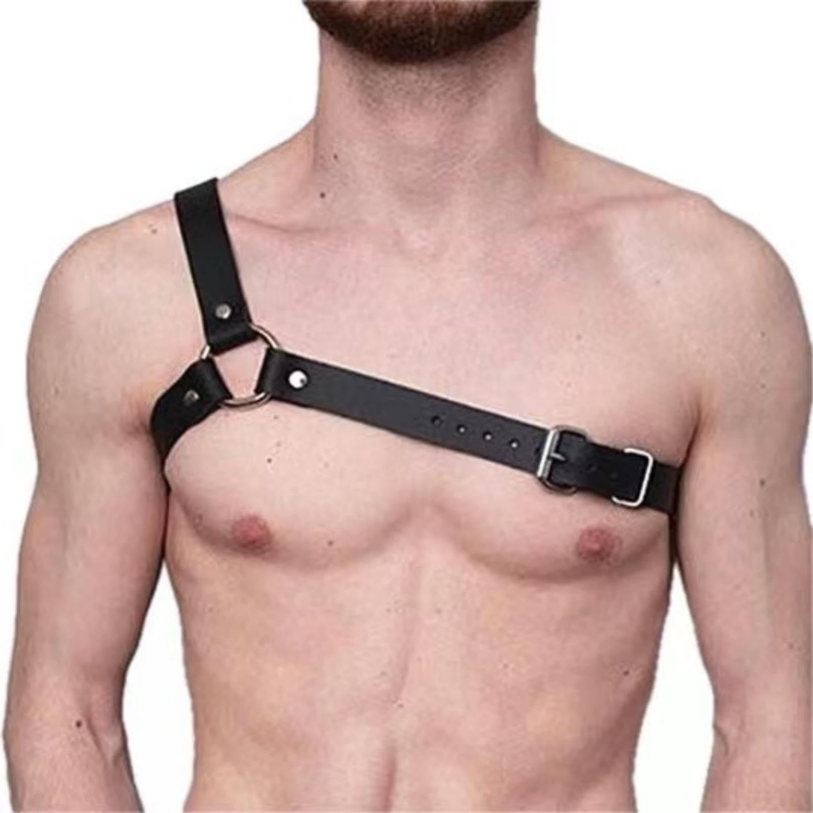 Plusupon Men Adjustable PU Leather Body Chest Harness Belt Mens Body Chest Half Harness Buckle Strap Punk Gothic Club Wear