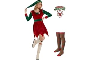 YIGMAW Elves Costume Women Adult Halloween Christmas Outfits for Women Cosplay with Brooch Socks