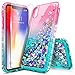 iPhone XR Case with Tempered Glass Screen Protector for Girls Women, NageBee Glitter Bling Liquid Floating Quicksand Waterfall Sparkle Diamond Durable Cute Case for iPhone XR 6.1 inch -Pink/Aqua