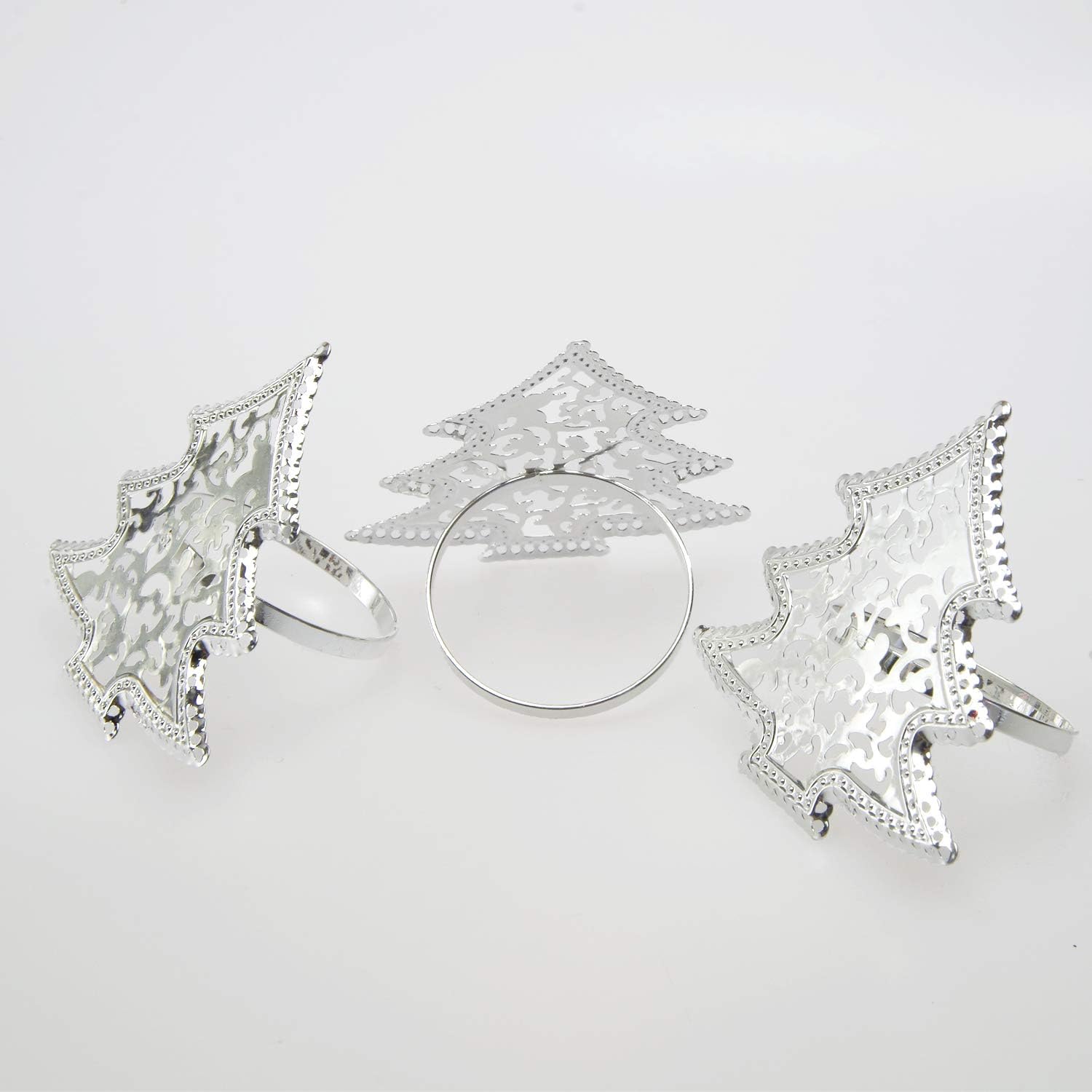 Silver Christmas Tree Napkin Rings Serviette Buckle Holders for Christmas Wedding Dinner(Set of 6)