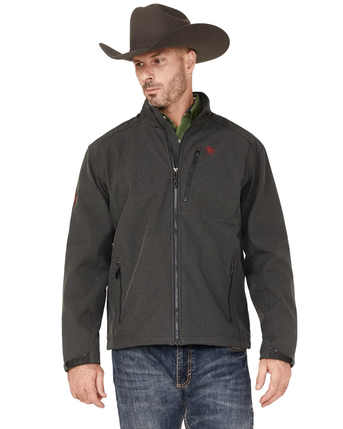 ARIAT Men's Logo 2.0 Softshell Jacket, Char/Americana, Size X-Large Tall Image