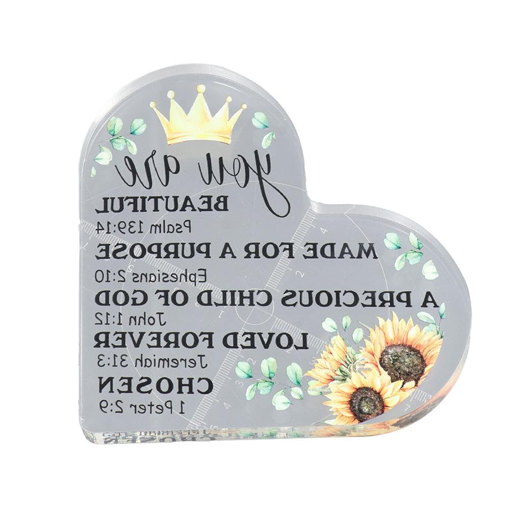 Risedot Christian Gifts Transparent Acrylic Paperweight, Heart Shape Decor Encouragement Spiritual Gifts