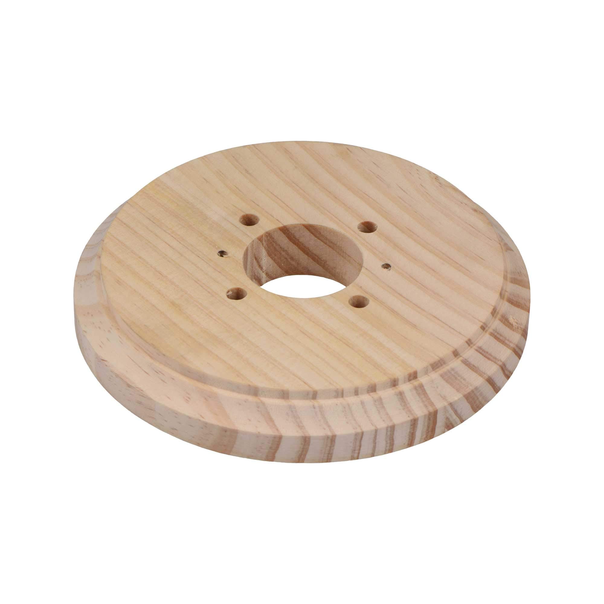 Wooden Decorative Round Ceiling Rose Wall Plinth Surface Pattress - 134mm x 20mm (Dia. x Thick) - Natural Pine can be Painted or Stained, Pre-drilled Fixing Holes for 3-Hook & Wall Lights