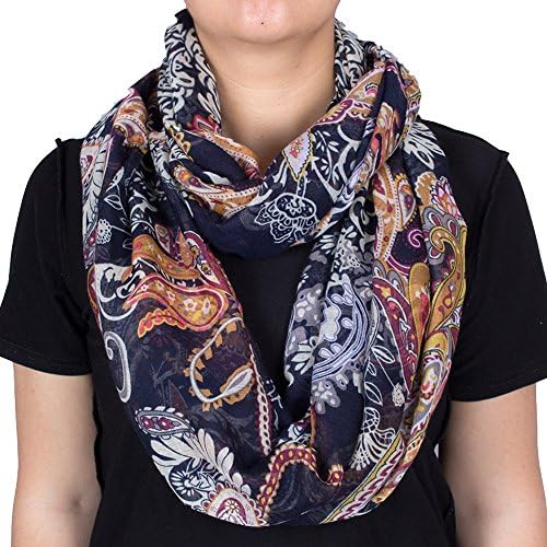 Cashew Flowers Print Navy Blue Color Women Infinity Loop Scarf