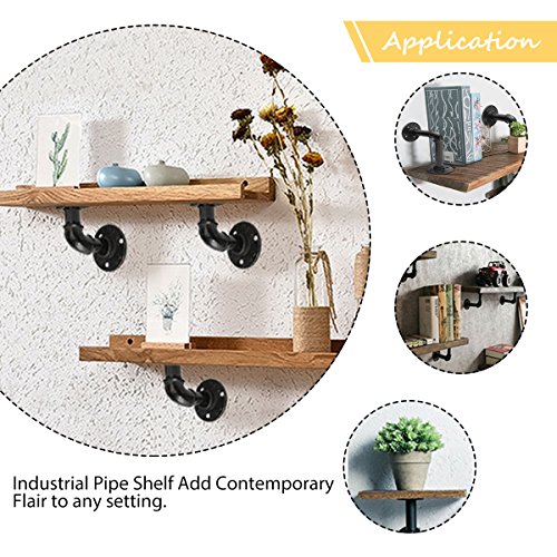 king do way 2Pcs 8x8cm Industrial Black Iron Pipe Bracket Wall Mounted Floating Shelf Hanging Wall Hardware Decor For Farmhouse Shelving Hardware Heavy Duty