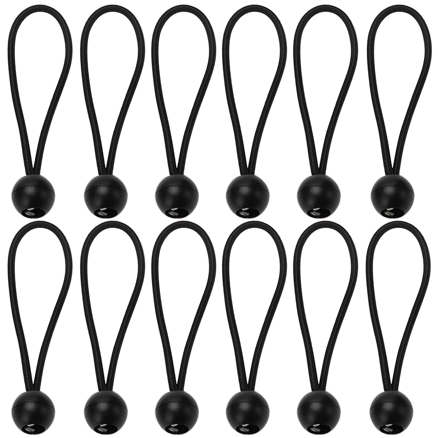 YIXISI 12 PCS Ball Bungee Cords, Bungees Balls, Tarpaulin Bungee Balls, Elasticated Tarpaulin Rope, Tarpaulin Straps, Tarp Bungee Cord, for fixed Banner, Tarpaulins, Tents (15cm BLACK)
