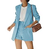Women's 2 Piece Open Front Long Sleeve Blazer and Solid Short Pants Suit Sets