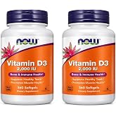 NOW Foods Vitamin D-3 2000 IU High Potency Structural Support 360 Softgels (Pack of 2)