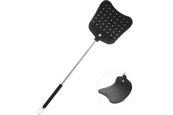 Foxany Leather Fly Swatter, Telescopic Fly Swatters Heavy Duty Set, Flexible Manual Flyswatters Pack, Extendable Swatter with