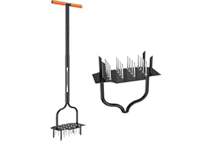 DwelSpire 2-in-1 Lawn Aerator, Heavy Duty Manual Core Aerator Lawn Tool with 16 Iron Spikes & 4 Hollow Tines Garden Tools for