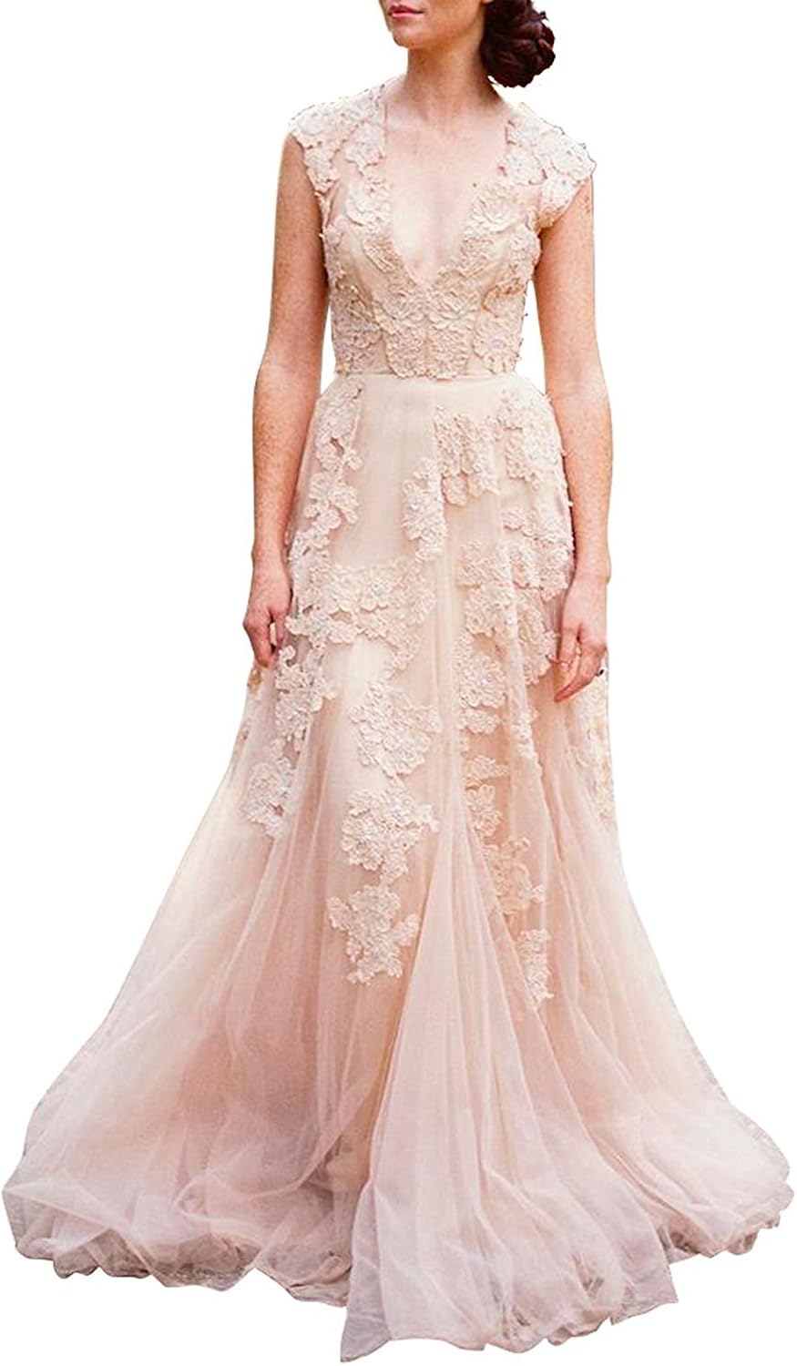lace a line wedding dress with cap sleeves