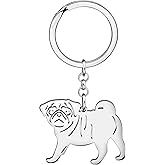 HUAGEO Stainless Steel Cute Pug Dog Keychain Purse Charms Gifts For Women Backpack Car Key Rings Fun Jewelry Accessories