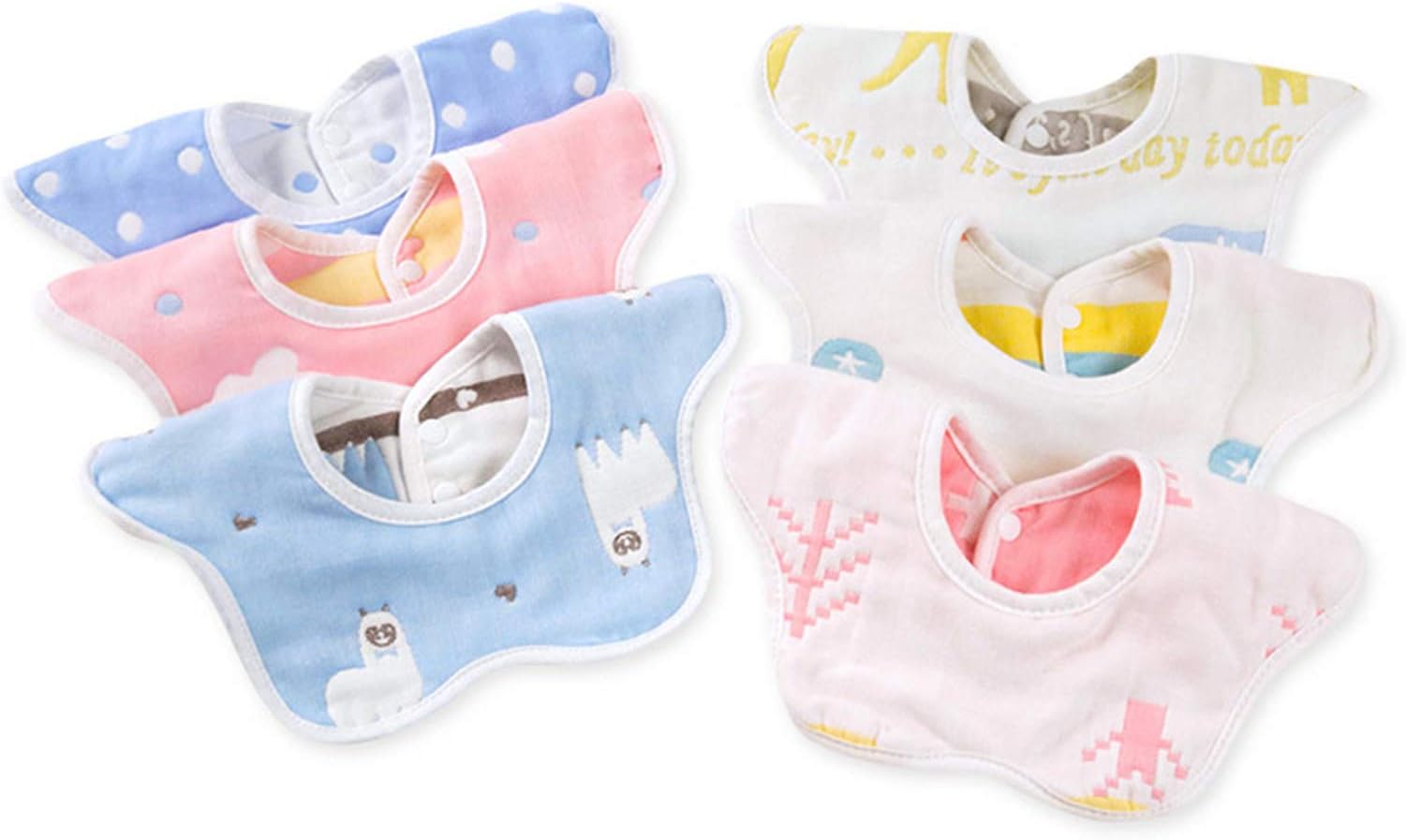 Ohequbao Baby Bib Saliva Towel,Waterproof 6 Layer Can 360°Rotate Petal Absorption Bandana Bib (6 Pack)