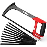 AIRAJ 12 Inch Adjustable Tension Hacksaw for Metal,10 Spare Hack Saw Blades | Hand Saw with 24 TPI HSS Blade, 45 &amp; 90 Degree Dual Cutting Angle, Hack Saws for Metal, PVC, Wood Cutting