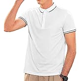 Men's Polo Shirts for Men Short Sleeve Striped Pique Cotton Polo Shirt Business Casual Layering Top White