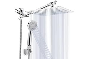 kaqinu Shower Head, 8 Inch High Pressure Rainfall Shower Head/Handheld Showerhead Combo with 11 Inch Extension Arm, Anti-Leak