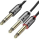 J&D 1/4 inch TRS Stereo Y Splitter Insert Cable, Gold Plated Copper Shell 6.35mm TRS Male to Dual 6.35mm TS Male Mono Breakou