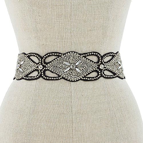 Marquise and Round Rhinestone Accent Stretch Belt (Silver)