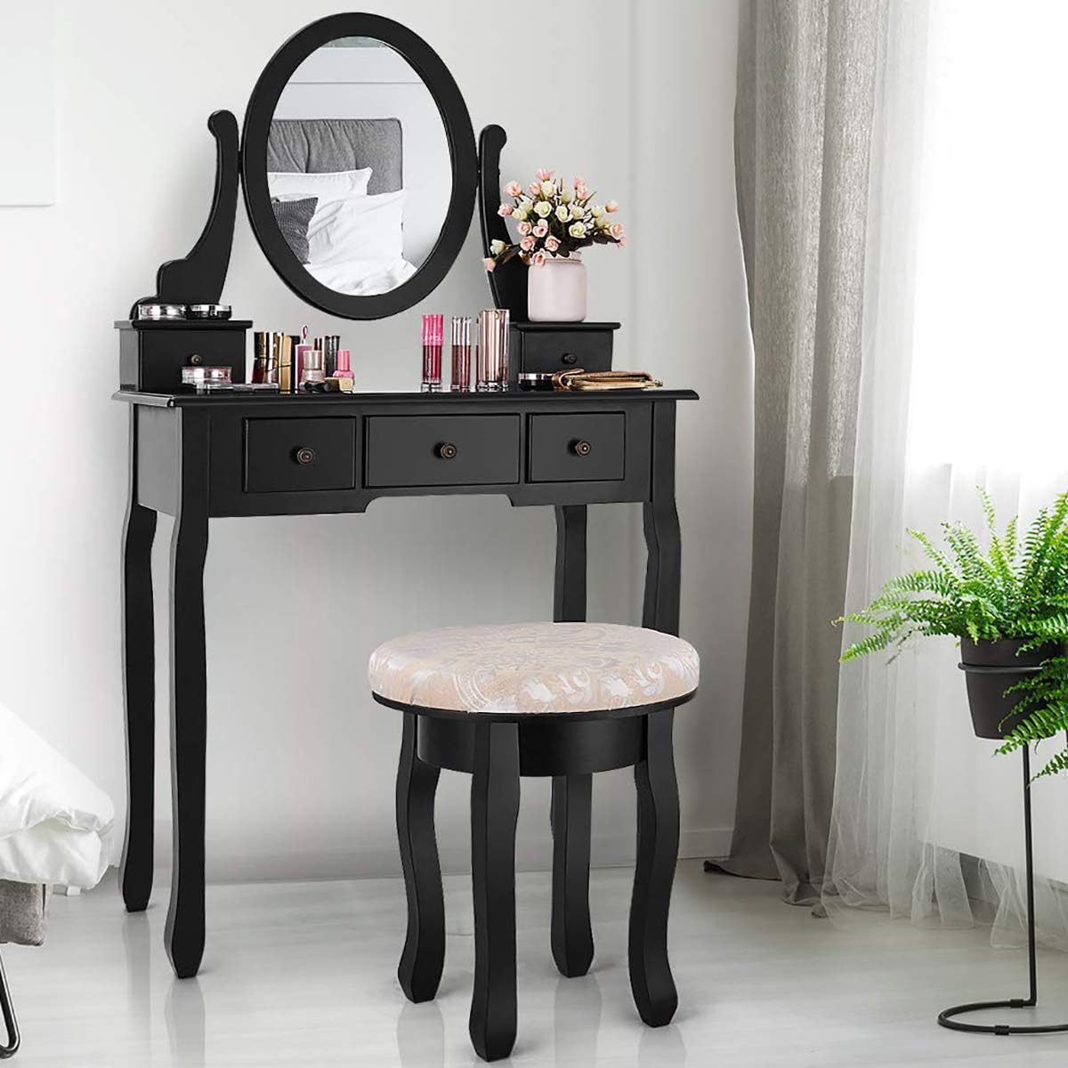 Amazon.com: CHARMAID Set de tocador de maquillaje con espejo ovalado y