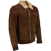 Milwaukee Leather Vintage SFM1817 Men's Brown Suede Leather Fashion Coat Jacket w/Plush Sherpa Inside Lining