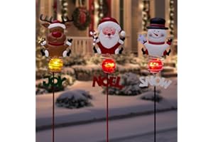 SATHGA Christmas Solar Garden Lights,3 Pack Santa Claus Snowman Reindeer Solar Stake Lights,Xmas Figurine Lights for Yard Lawn Porch Holiday Decor for Women