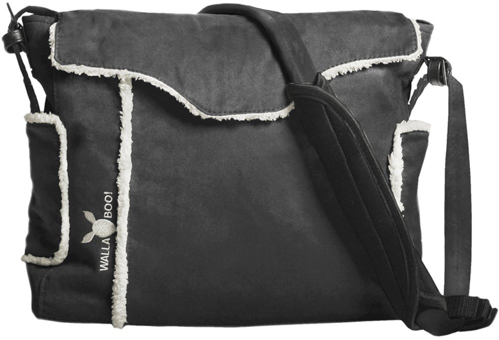 Wallaboo Nappy Changing Bag, Stylish & Durable Faux Suede, Included Changing Pad, Bottle Case, Accessory Pouch, Black