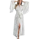 WADAYUYU Women’s Long Velvet Robe Lace Trim Flannel Bridal Robe Kimono Sleeve Bathrobe Elegant Dressing Gown Sleepwear