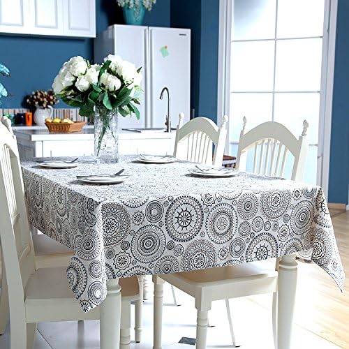 Enovaus Natural Simple Rectangular Square Solid Cotton and Linen Tablecloth Macrame Lace Dustproof Table Cover for Kitchen Dinning Pub Tabletop Decoration (54"x 72", Round Pattern)