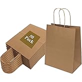 Joybe 50 Pack 8x4.75x10 Inch Medium Brown Paper Bags with Handles Bulk, Kraft Paper Gift Bags for Birthday Party Favors Grocery Retail Shopping Business Goody Craft Blank Sacks (Plain Natural, 50pcs)