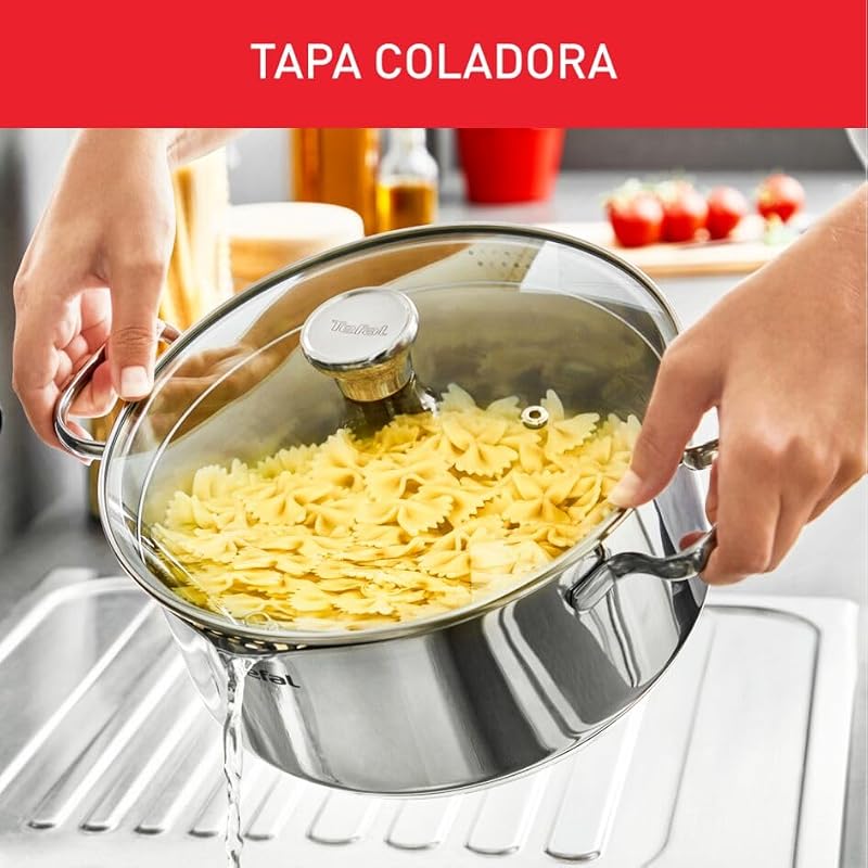 Tefal A705S9 Duetto Conjunto de 9 Peças | adequado para indução | Aço inoxidável robusto e de alta qualidade | Amigo do Ambiente | Capa do filtro | cofre para forno até 260 °C