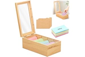 Wooden Recipe Box Organizer, 3 x 5 Inches Index Card Holder Set Adjustable Divider Recipe Box Organizer with or Without 300 P