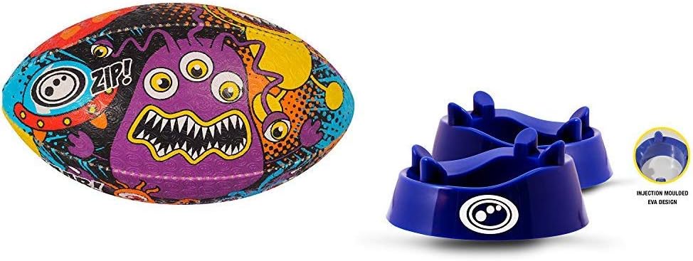 Optimum Men's Space Monster Rugby Ball, SpaceMonster, Size 3 with Optimum Rugby Standard Kicking Tee, Blue, One Size