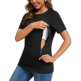 GINKANA Nursing Tops Breastfeeding Tshirt for Women Mama Zipper Distressed Loose-Fit Tee Pregnancy Clothes