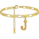 GoldChic Jewelry Initials Anklets for Women, Personalized 4.5MM Gold Figaro Chain Letter Ankle Bracelets Summer Jewelry, 22-27cm Length