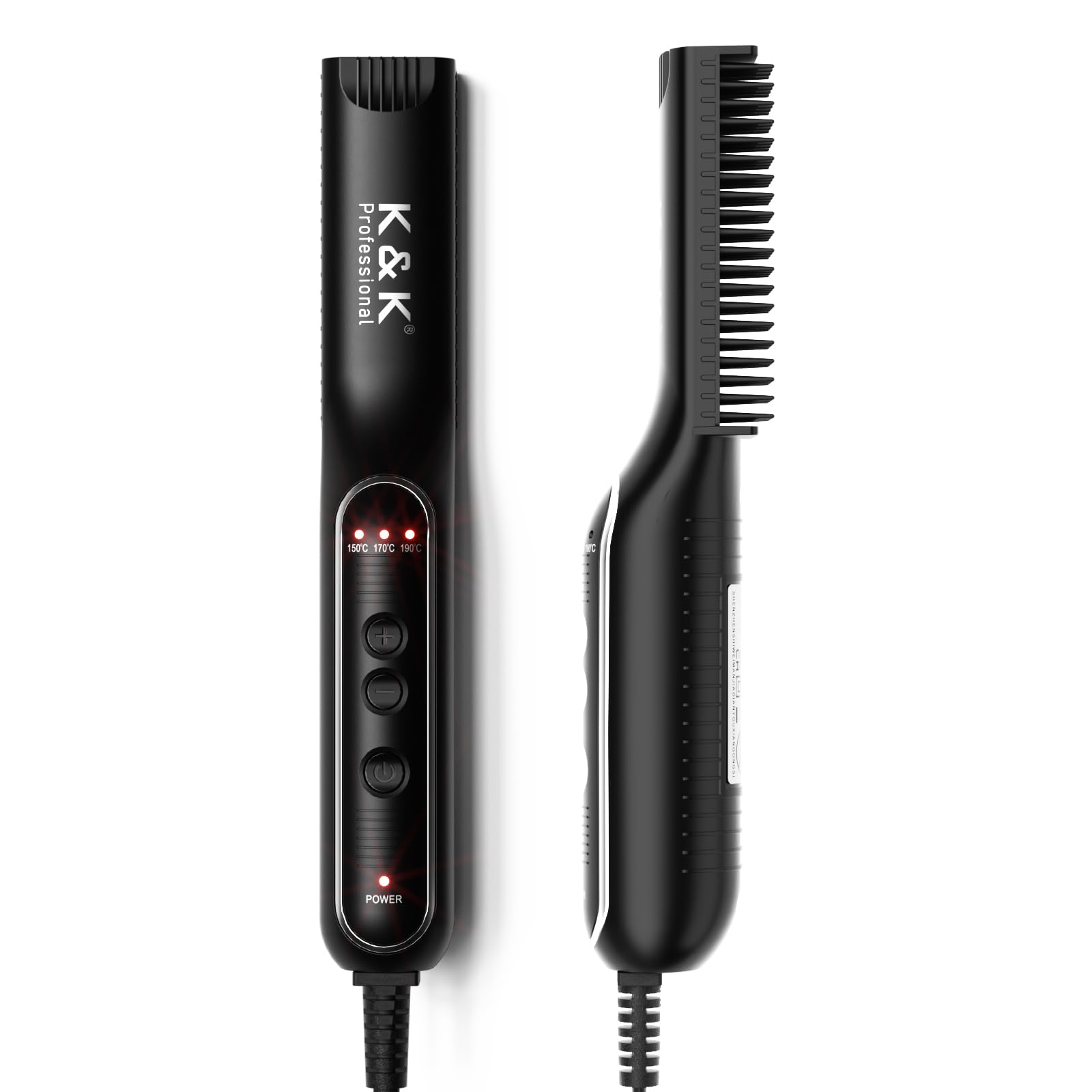 K&K Beard Straightener Brush for Men, Mini Ceramic Plate Electric Hot Mustache Comb PTC Heater 30s Fast Heat Multifunctional Women Short Hair Brush with 2 Temperatures Setting