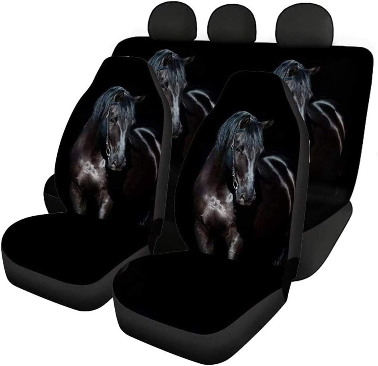 Showudesigns Black Horse Car Seat Covers Full Set for Women Men SUV Split Option Bench Front & Rear Bench Seat Cover Universal Trunk Interior Accessories Dog Pet Seat Protectors