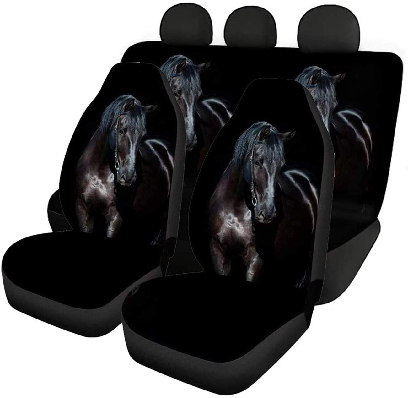 Showudesigns Black Horse Car Seat Covers Full Set for Women Men SUV Split Option Bench Front & Rear Bench Seat Cover Universal Trunk Interior Accessories Dog Pet Seat Protectors