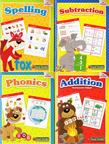 Homework Helper - Spelling Phonics Addition Subtraction Workbooks - 1st Grade(4 Workbook Pack) 64 Pages Each