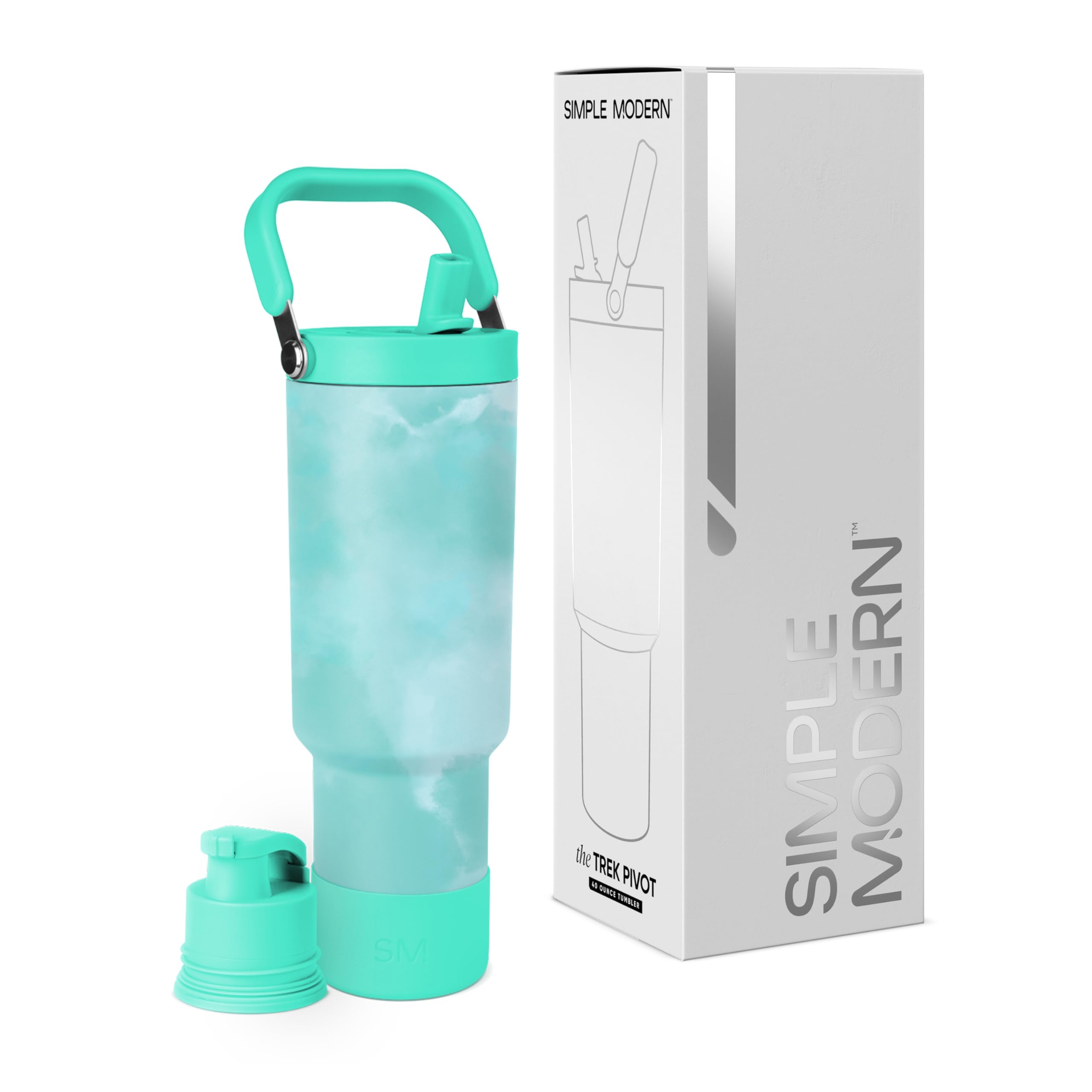 Simple Modern Trek Pivot | 40oz Flip Straw Tumbler with Handle | Water Bottle & Boot | Interchangeable Straw & Chug Lids | Insulated Stainless Steel Jug | Gym Sports Outdoors | Ocean Tide Image
