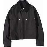 Zoziiee Womens Cropped Bomber Jacket Corduroy Collar Barn Coat Lightweight Utility Zip Up Cotton Canvas Workwear