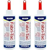 Beacon Fabri-Tac Premium Fabric Adhesive, 8 oz, 3-Pack | Quick-Drying &bull; Crystal Clear &bull; Permanent &bull; Flexible &bull; Won&rsquo;t Soak Through or Stain