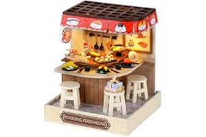 TuKIIE DIY Miniature Dollhouse Kit with Furniture, 1:24 Scale Creative Room Mini Wooden Doll House Plus Dust Proof for Kids Teens Adults(Revolving Food House)