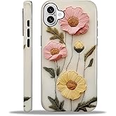 Kapadiy Case for iPhone 16 Case,Faux Embroidery Boho Floral Design - Hybrid Dual Protection Silicone + Hard PC Shockproof Full Body Cover Slim Anti-Scratch Protective Case for Men Women