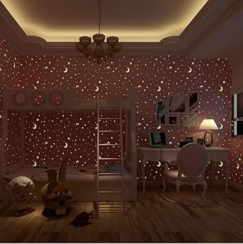 在庫残りわずか 星と月不織布の発光壁紙ロール子供部屋の寝室の天井蛍光壁紙の装飾papelde Parede Light Pink 割引クーポン対象品 Www Endocenter Com Ua