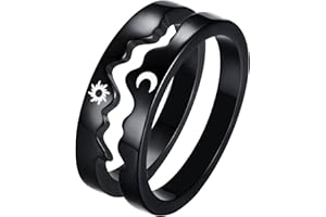 REDFISHOUSE Sun and Moon Personalized Promise Rings for Couples - Custom Friendship Rings for Him and Her - Handmade Wending Bands
