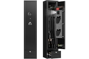 Zevemomo 4 Gun Safes, Rifle Safe Long Gun Safe for Home, Quick & Easy Access Gun Cabinets for Home Rifle and Pistols with LED Light & Drawer, Electronic Lock