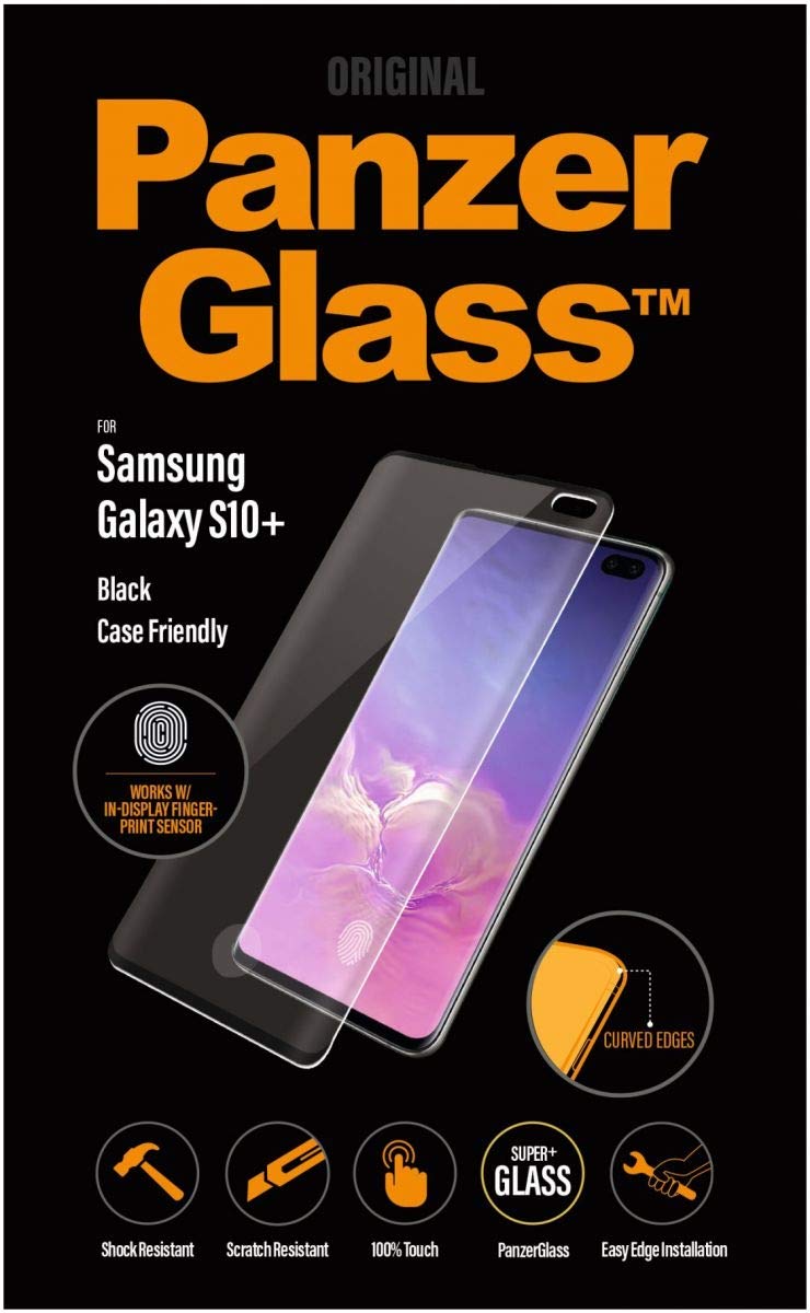PanzerGlass Case Friendly Screen Protector with Fingerprint Sensor Support and Colour Frame in Black - Fits Samsung Galaxy S10+
