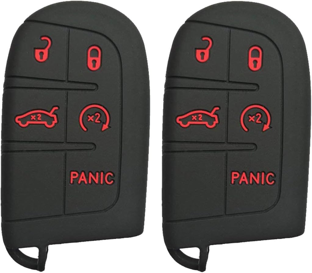 Henzxi 2Pcs Silicone Smart Key Fob Skin Cover Case Protector Keyless Jacket Remote Holder Compatible with Jeep Grand Cherokee Chrysler 300 Dodge Durango Charger Challenger Journey (Black/Red)