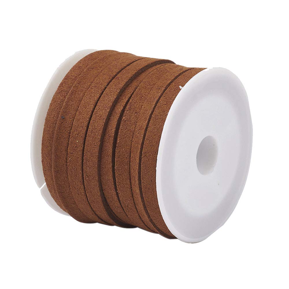 1 Roll of Faux Suede Cord 5 m Long, 4 mm and 5 mm Wide, Jewellery Making, Flat Lace Craft Cordage for Bracelet, Necklace, Bead Cord (Brown, 4 mm)