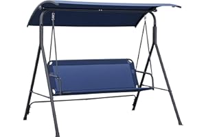 Outsunny 3-Seat Patio Swing Chair, Outdoor Porch Swing Glider with Adjustable Canopy, Removable Cushion, and Weather Resistan